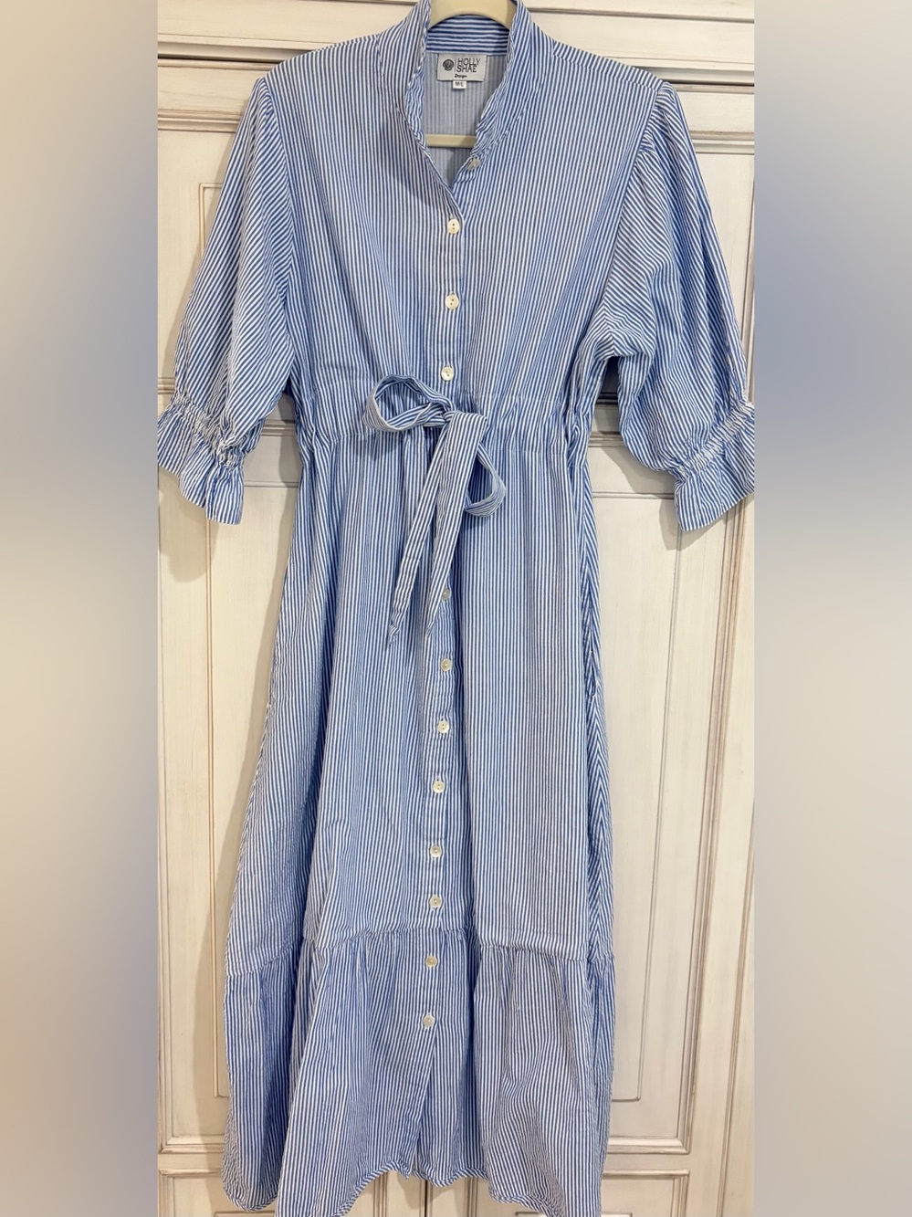 PRELOVED SZ M/L Holly Shae Stella Blue and White Striped Button-Front Dress